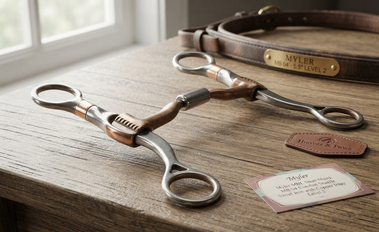 Lifestyle photo of Myler MBL Short Shank Low Port Comfort Snaffle Bit MB 04 - 5.5" Sweet Iron with Copper Inlay Level 2