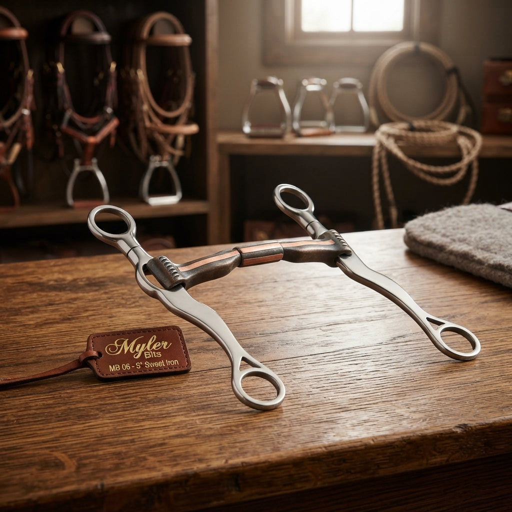 Lifestyle photo of Myler MB 06 Medium Shank Western Bit - 5" Sweet Iron Mouth with Copper Inlay