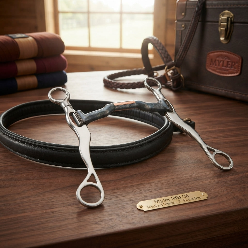 Lifestyle photo of Myler MB 06 Medium Shank Western Bit - 5" Sweet Iron Mouth with Copper Inlay