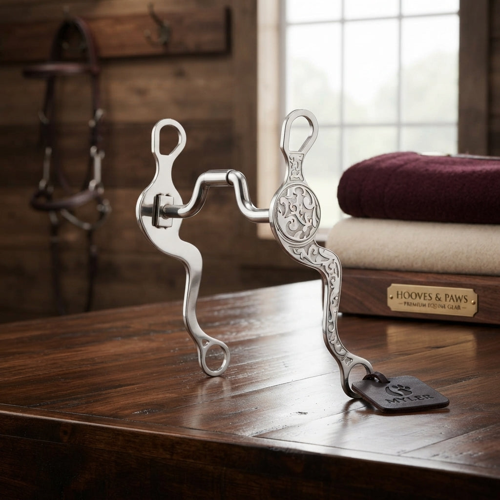 Lifestyle photo of Myler Embossed 7 1/2" Shank Horse Bit with 43MP Low Port Comfort Snaffle - 5" Mouth
