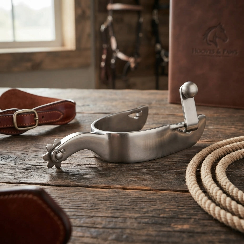 Lifestyle photo of Myler B-17 Western Riding Spur with #1 Rowel - Medium Size - Stainless Steel