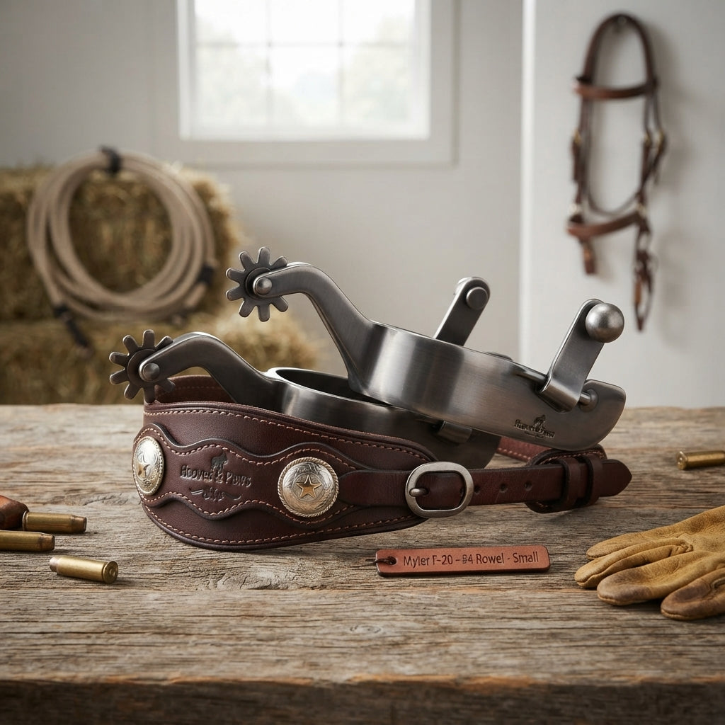 Lifestyle photo of Myler F-20 Western Riding Spurs with #4 Rowel for Precise Leg Cues - Small