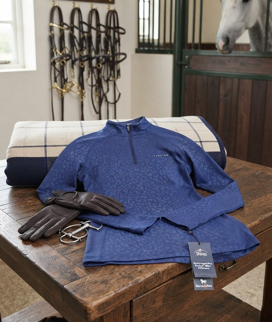 Lifestyle photo of Shires Aubrion Revive Leopard Print Baselayer – Winter Performance