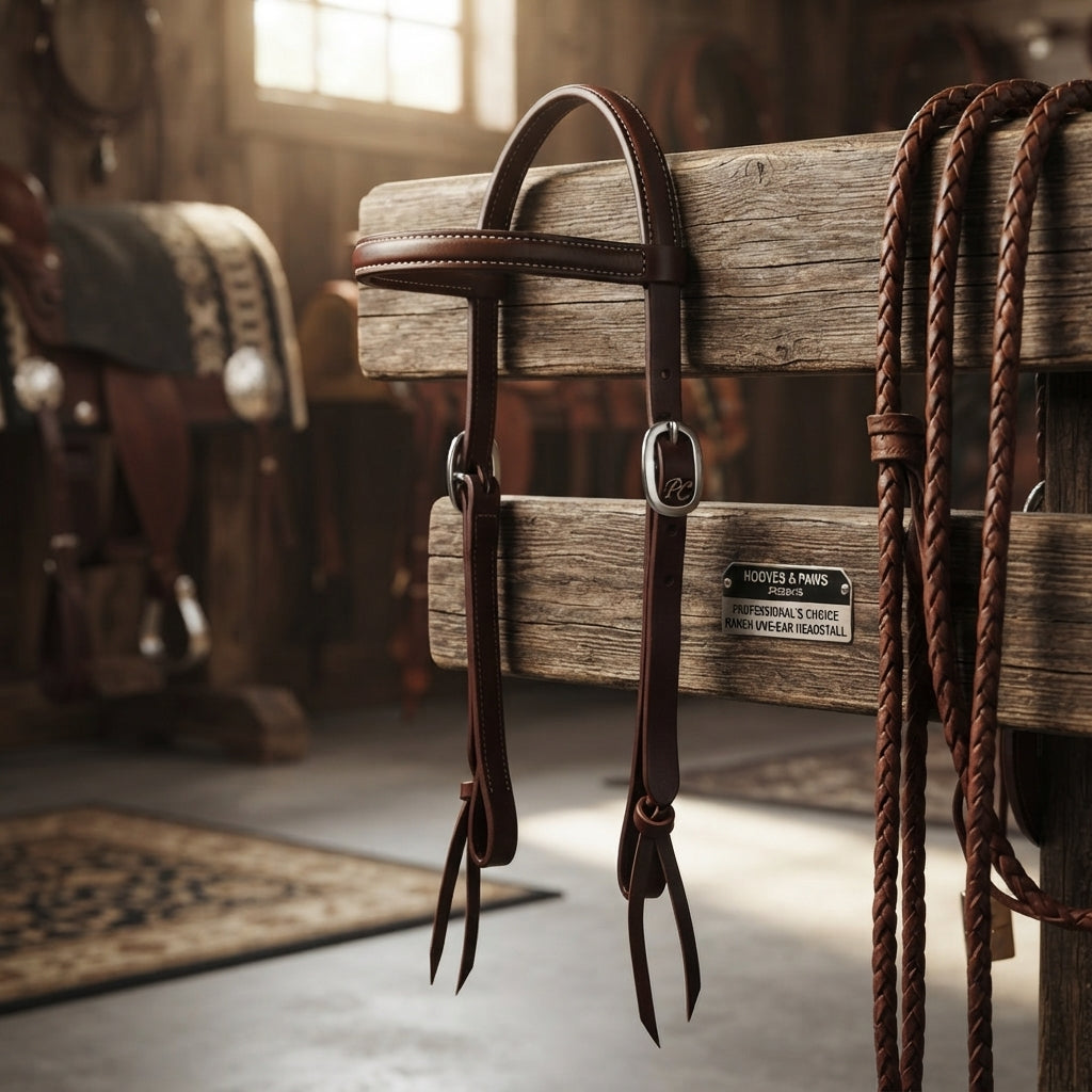 Lifestyle photo of Professional's Choice Ranch One-Ear Headstall - 5/8" Heavy Oil Harness Leather, Stainless Steel Buckle
