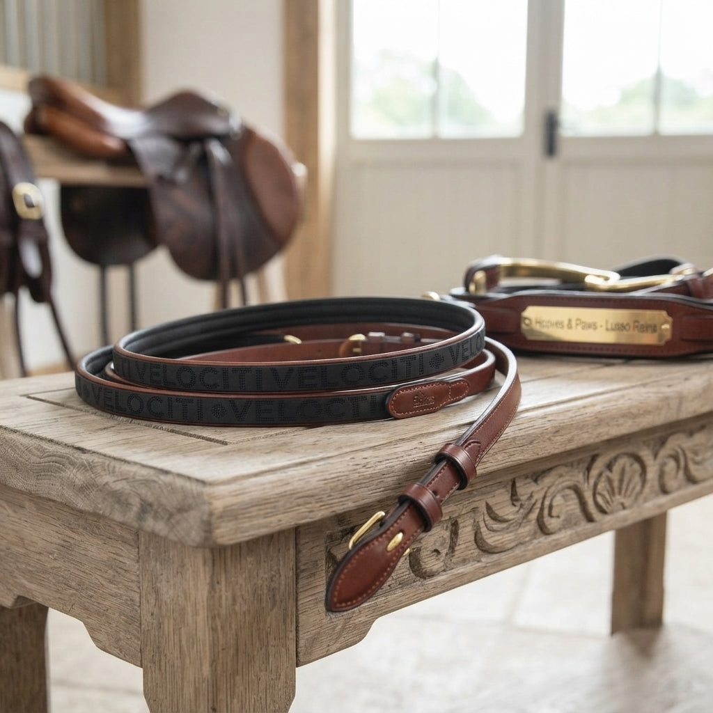 Lifestyle photo of Shires Lusso Rubberized Web Reins - Durable Non-Slip Horse Riding Reins for Precise Control