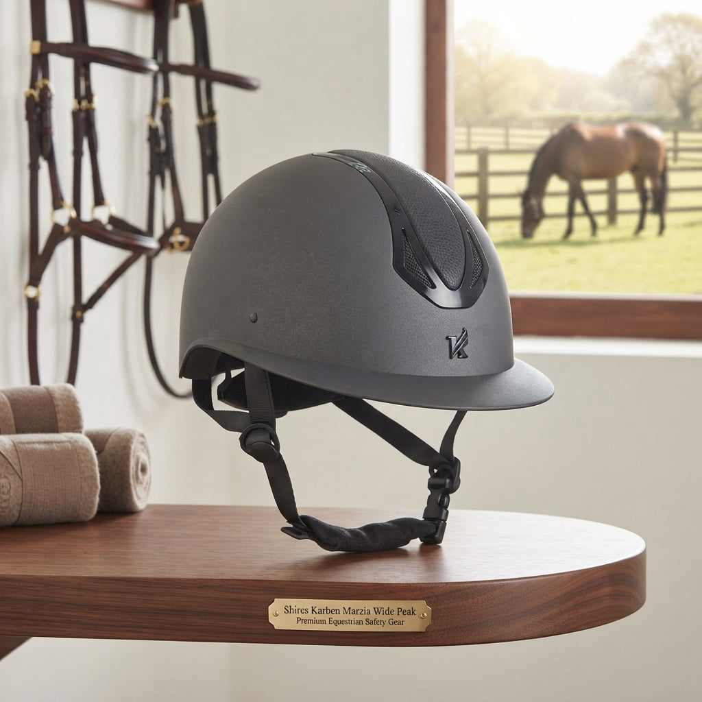 Lifestyle photo of Shires Karben Marzia Wide Peak Riding Helmet - Premium Equestrian Safety Gear