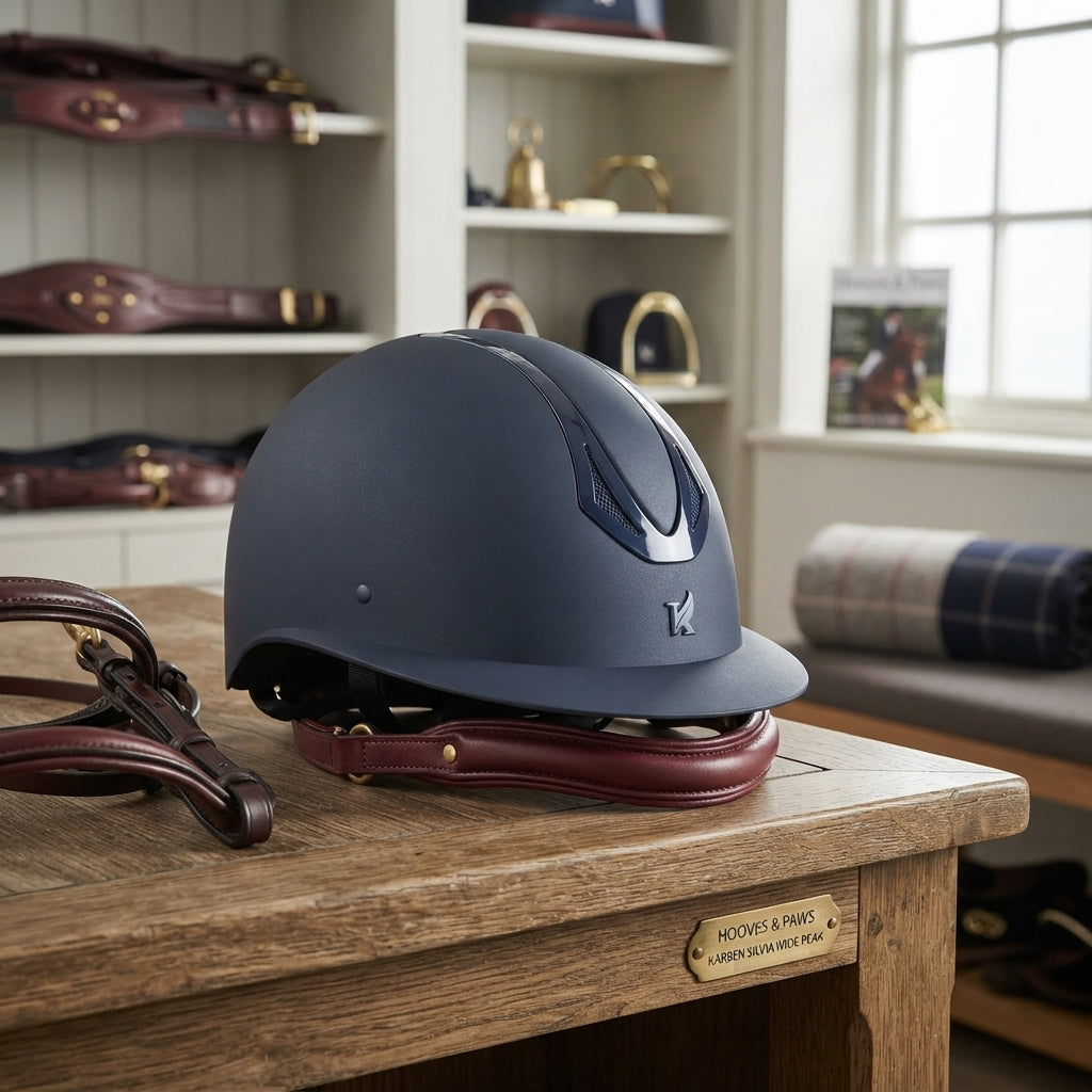 Lifestyle photo of Shires Karben Silvia Wide Peak Riding Helmet - Premium Equestrian Safety Hat