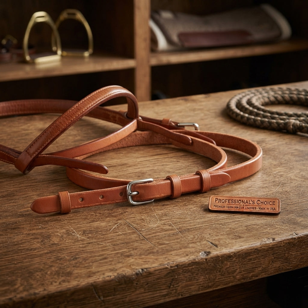 Lifestyle photo of Professional's Choice Snaffle Curb Strap - Premium Hermann Oak Leather - 6.5 Inch - Made in USA
