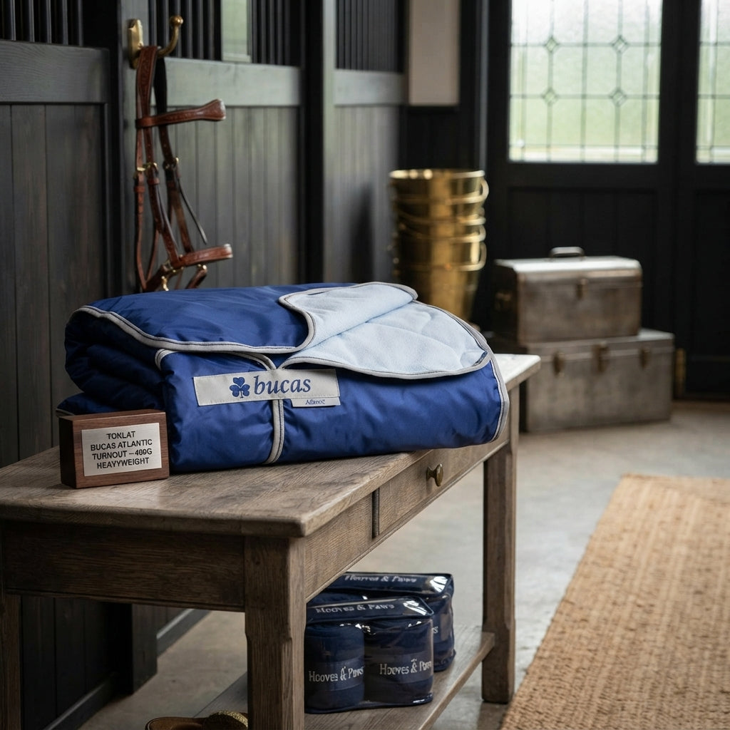 Lifestyle photo of Toklat Bucas Atlantic Turnout Blanket - 400G Heavyweight Winter Horse Blanket