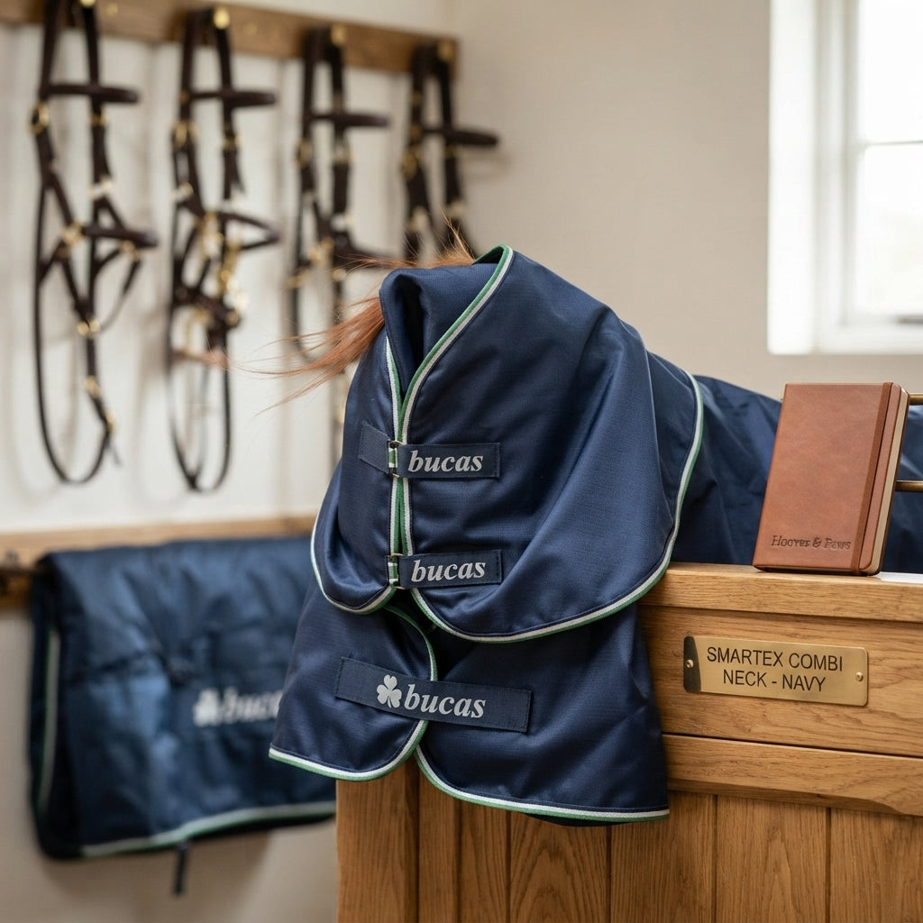 Lifestyle photo of Toklat Bucas Smartex Combi Neck Horse Blanket Attachment - Navy - Multiple Sizes