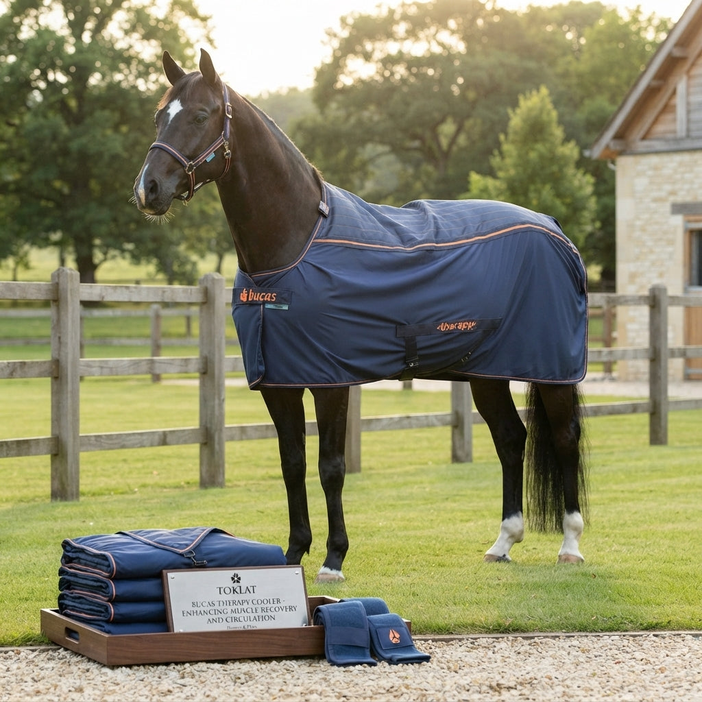Lifestyle photo of Toklat Bucas Therapy Cooler - Therapeutic Horse Sheet for Muscle Recovery and Circulation