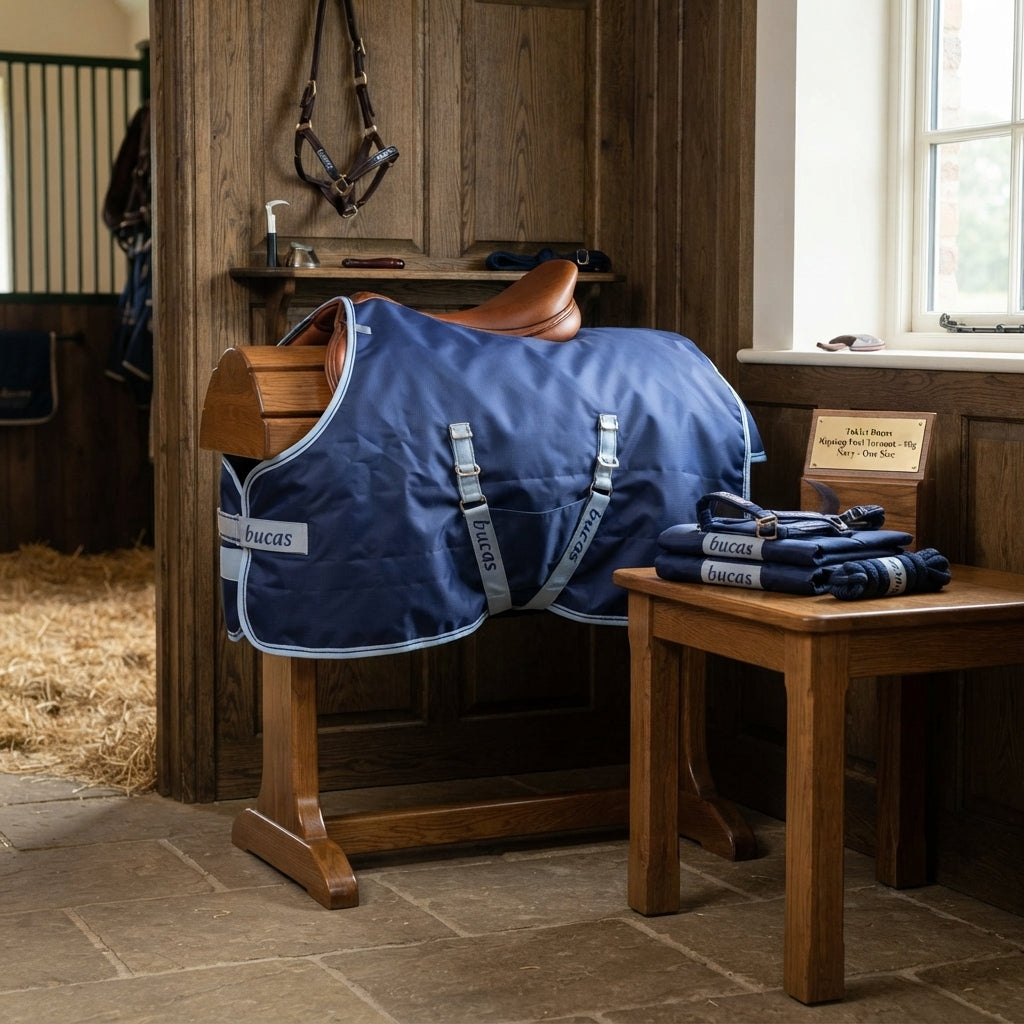 Lifestyle photo of Toklat Bucas Ripstop Foal Turnout Horse Blanket - 50g Fill, One Size, Navy