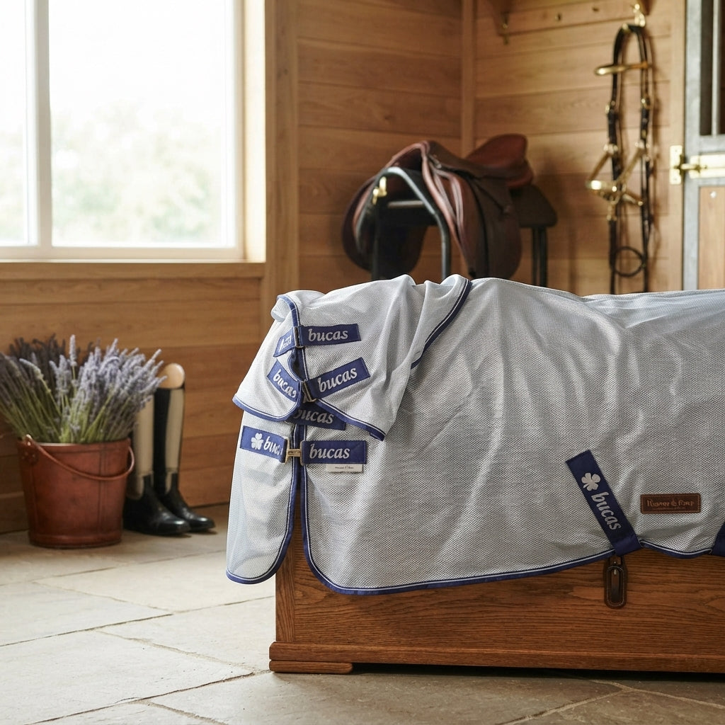 Lifestyle photo of Toklat Bucas X Fly Sheet - Durable Mesh Horse Fly & UV Protection - Multiple Sizes