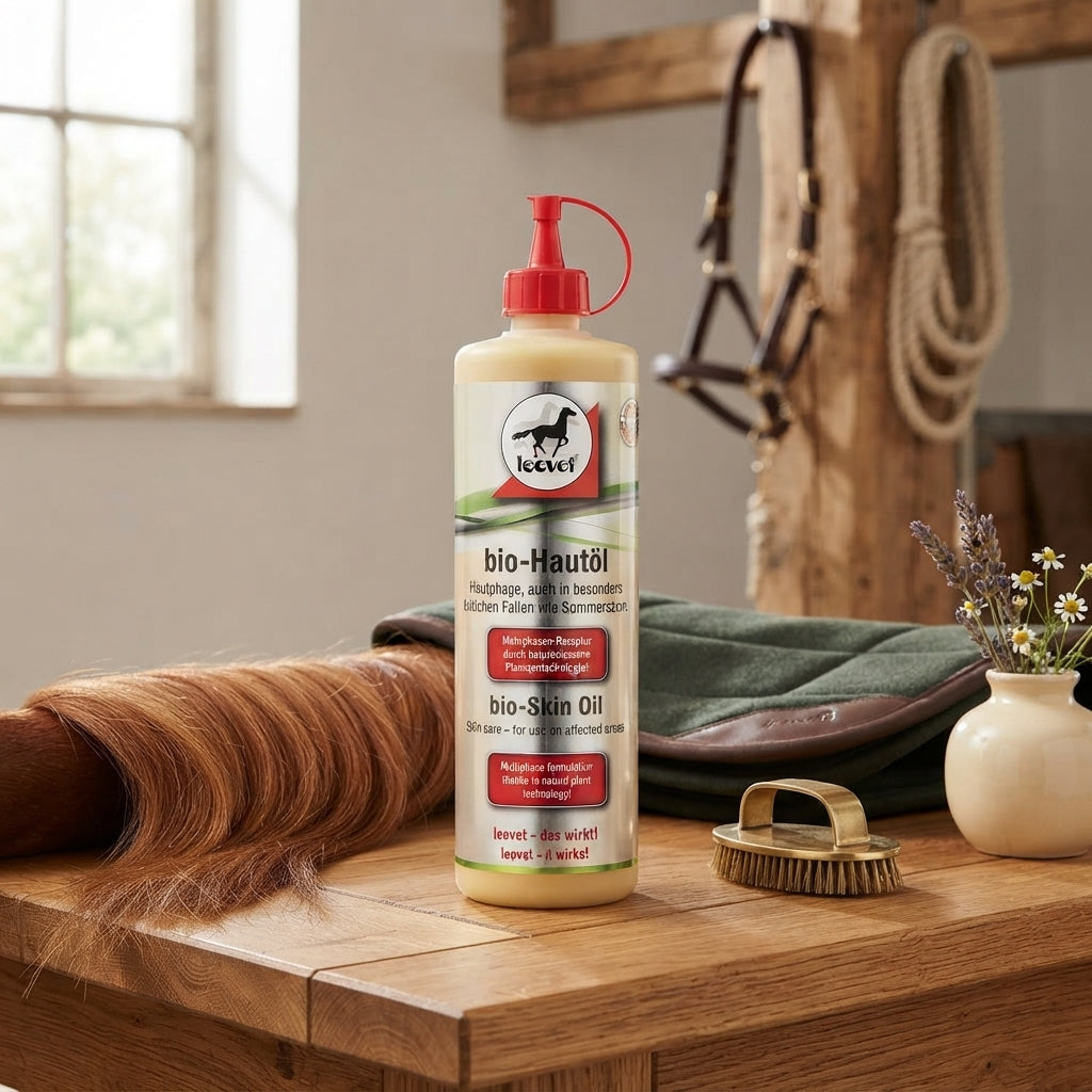 Lifestyle photo of Toklat Bio-Skin Oil - Soothing Horse Skin and Coat Treatment for Horses - 500ml