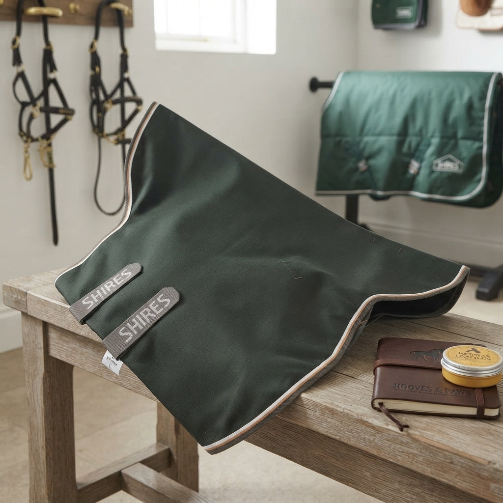 Lifestyle photo of Shires Highlander Plus Lite Turnout Neck Cover - Green - 0g Fill - Multiple Sizes