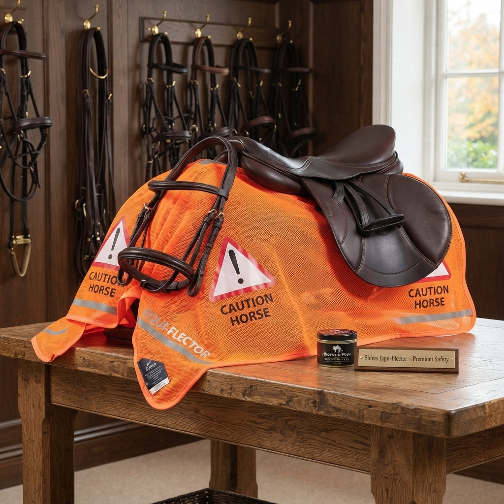 Lifestyle photo of Shires Equi-Flector Mesh Exercise Sheet - Breathable High Visibility Orange Reflective Riding Sheet