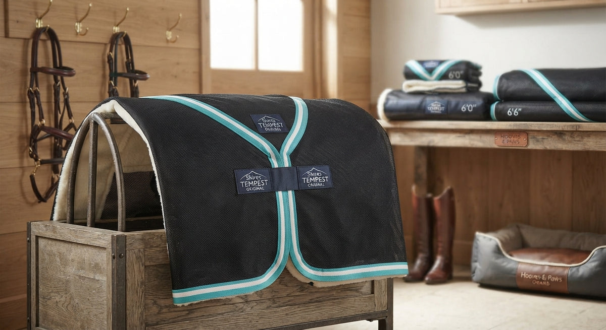 Lifestyle photo of Shires Tempest Original Fleece/Mesh Horse Cooler Rug - Black - Multiple Sizes
