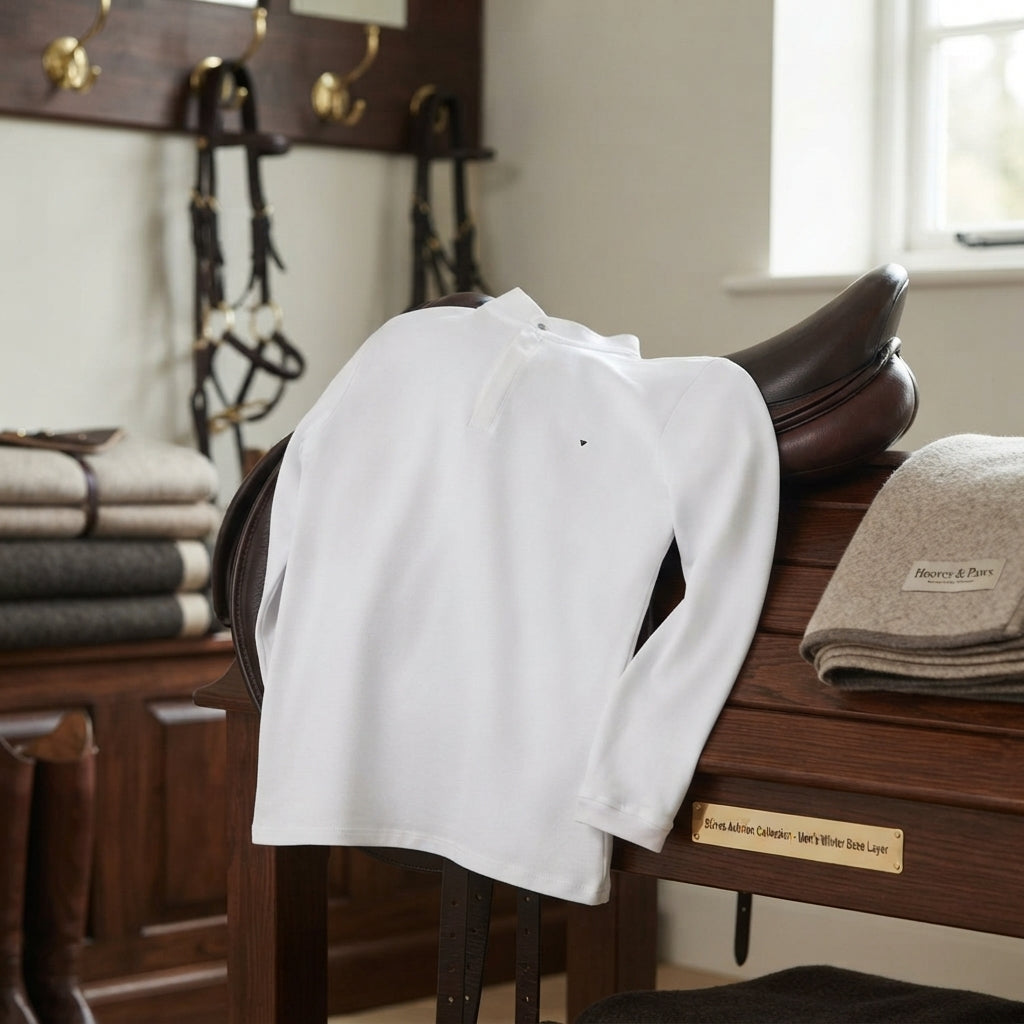 Lifestyle photo of Shires Aubrion Men's Winter Riding Shirt - White Gents Long Sleeve Equestrian Base Layer
