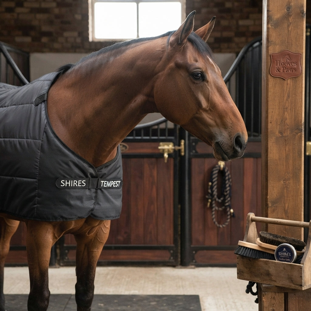 Lifestyle photo of Shires Tempest WarmaRug 100g Turnout Rug Liner - Black Horse Blanket Liner