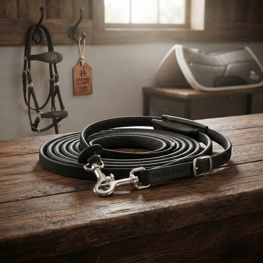 Lifestyle photo of Toklat Endurance R-Grip Reins - Non-Slip Grip for Long Trail Rides - Black