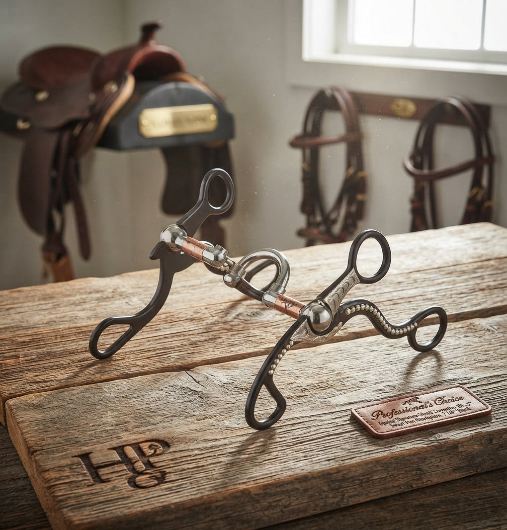 Lifestyle photo of Professional's Choice Equine Signature Shank Correction Bit - 5" Sweet Iron Mouthpiece, 7 1/4" Shank
