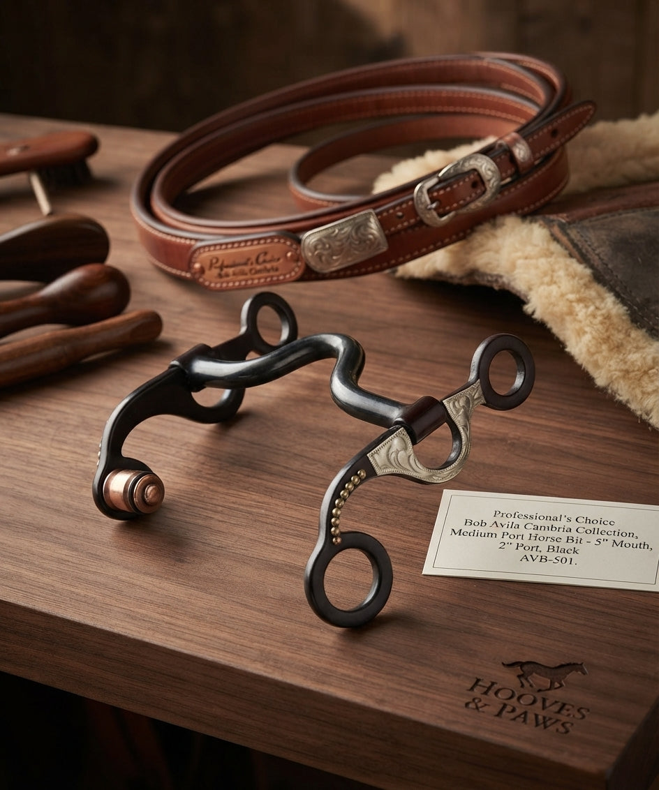 Lifestyle photo of Professional's Choice Bob Avila Cambria Collection Medium Port Horse Bit - 5" Mouth, 2" Port, Black AVB-501