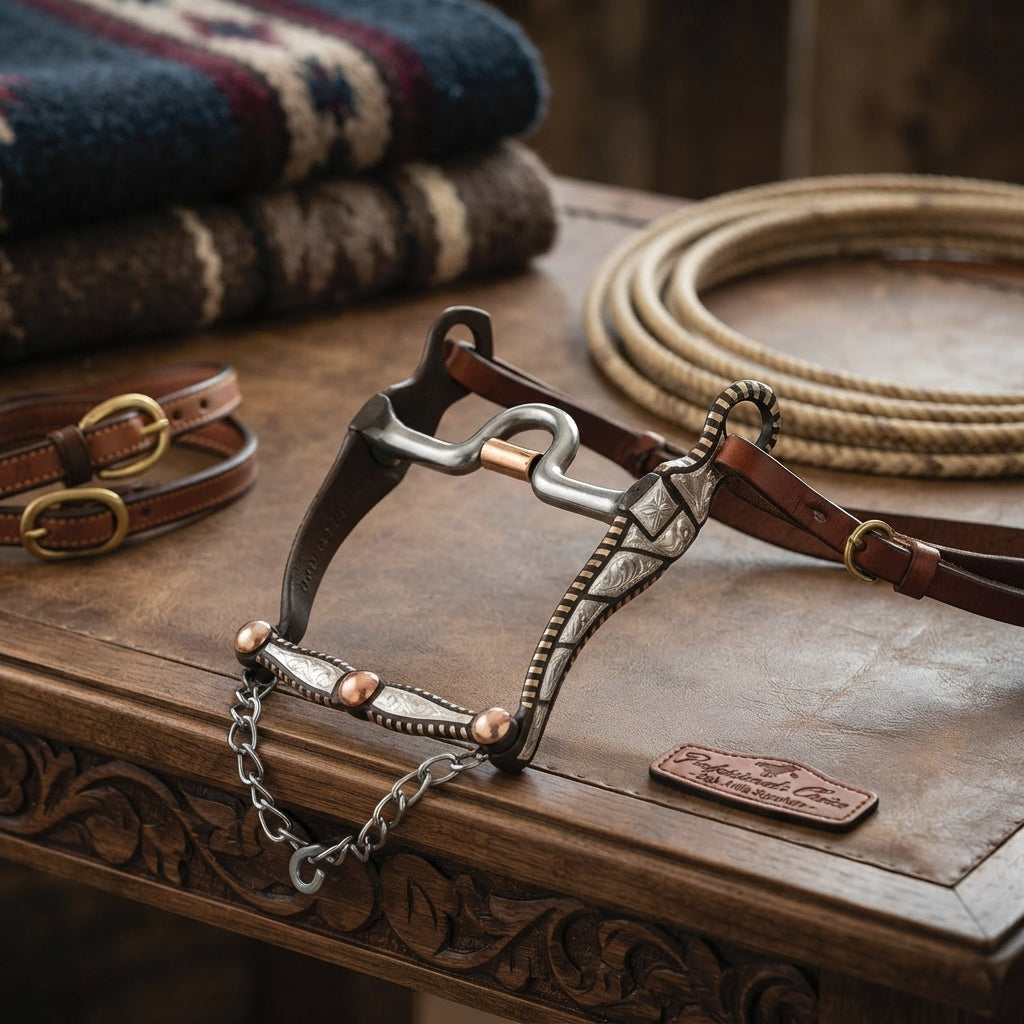 Lifestyle photo of Professional's Choice Bob Avila California Cow Horse Bit - 5" Sweet Iron Mouth with Copper Roller & 8" Shanks