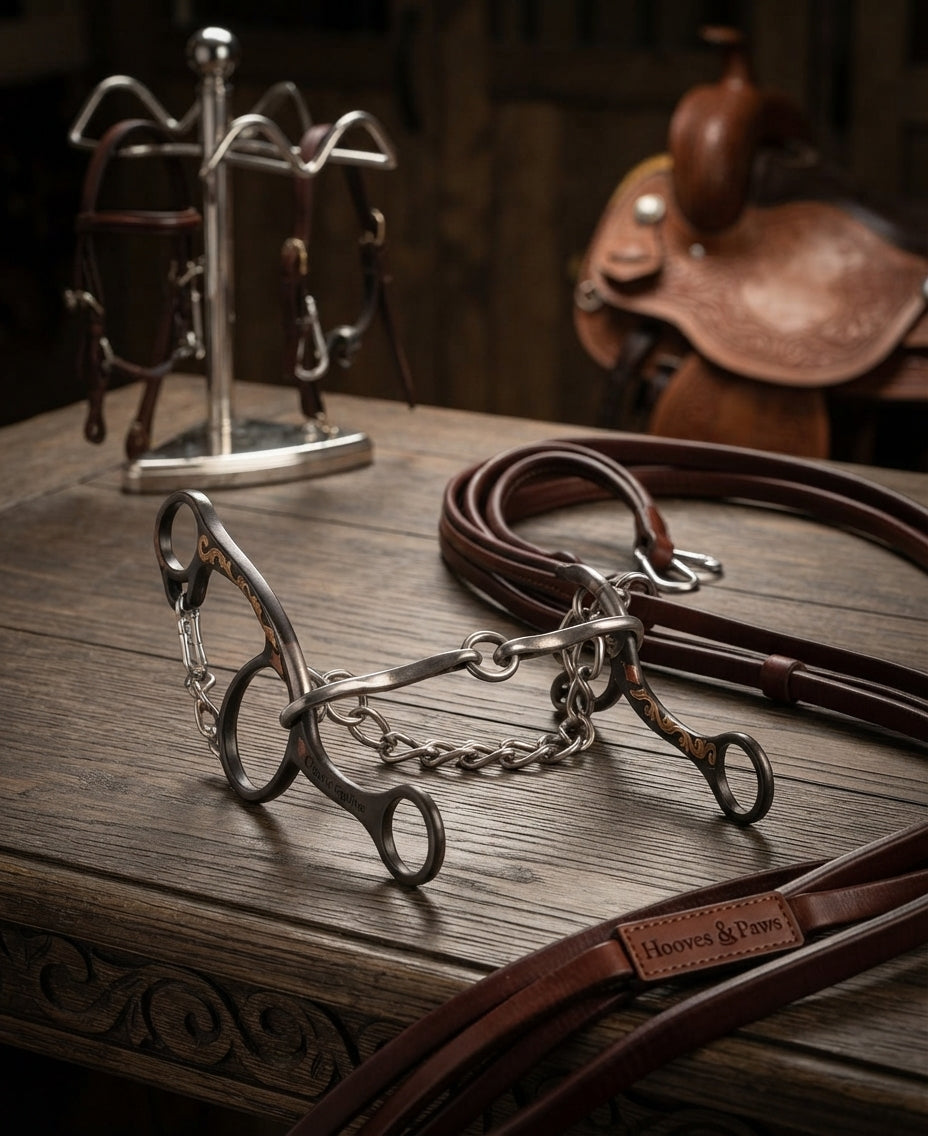 Lifestyle photo of Classic Equine Sherry Cervi Lifesaver Gag Bit - Long Shank Square Snaffle Mouthpiece