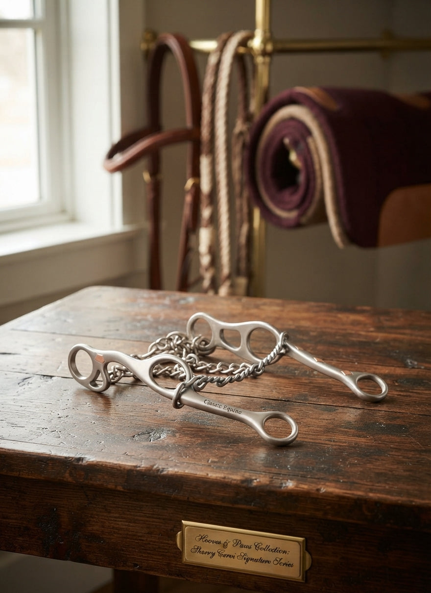 Lifestyle photo of Classic Equine Sherry Cervi Long Shank Gag Bit - Small Twisted Wire Dogbone Mouthpiece - Multiple Sizes