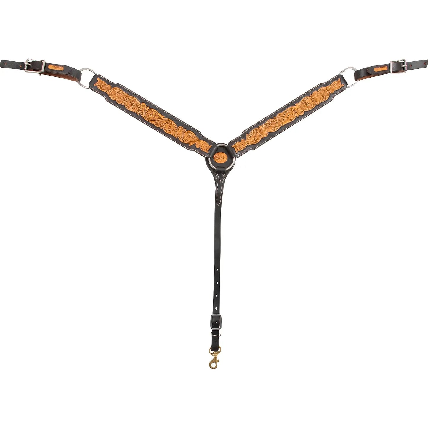 Martin Saddlery 2.5-inch Dark Framed Scroll Tooled Leather Western Breast Collar - Horse Size