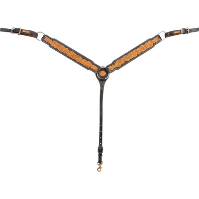 Martin Saddlery 2.5-inch Dark Framed Scroll Tooled Leather Western Breast Collar - Horse Size