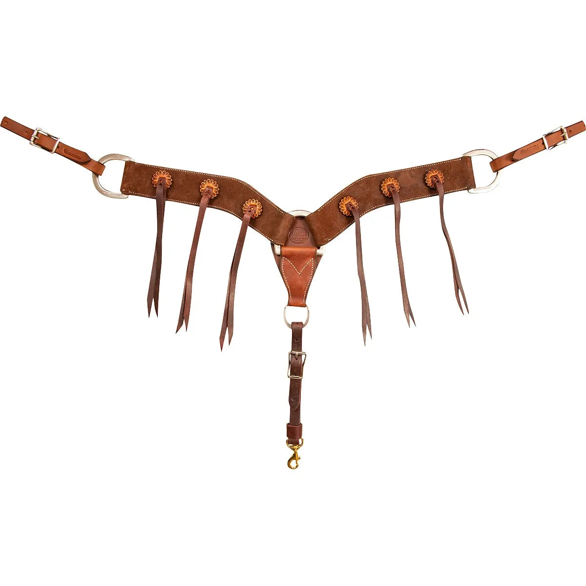 Martin Saddlery 2.75-Inch Western Leather Breast Collar - Chocolate Roughout with Rosette Blood Knots