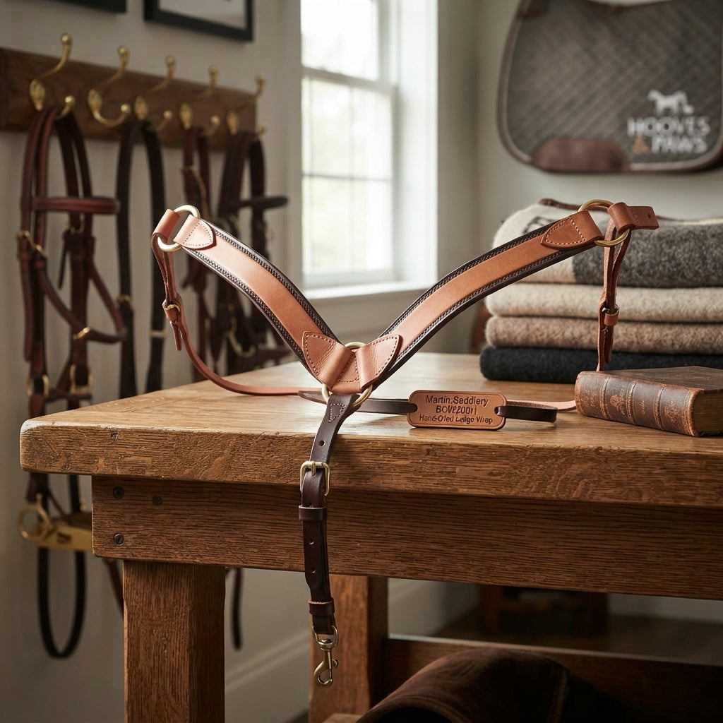 Lifestyle photo of Martin Saddlery 2-inch Harness Leather Breastcollar BCW200H - Hand-Oiled with Latigo Wrap
