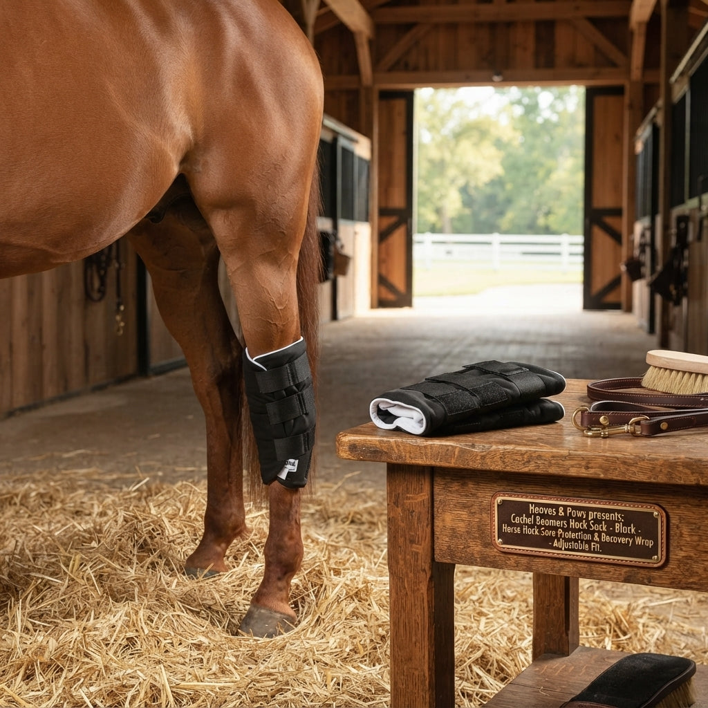 Lifestyle photo of Cashel Boomers Hock Sock - Black - Horse Hock Sore Protection & Recovery Wrap - Adjustable Fit