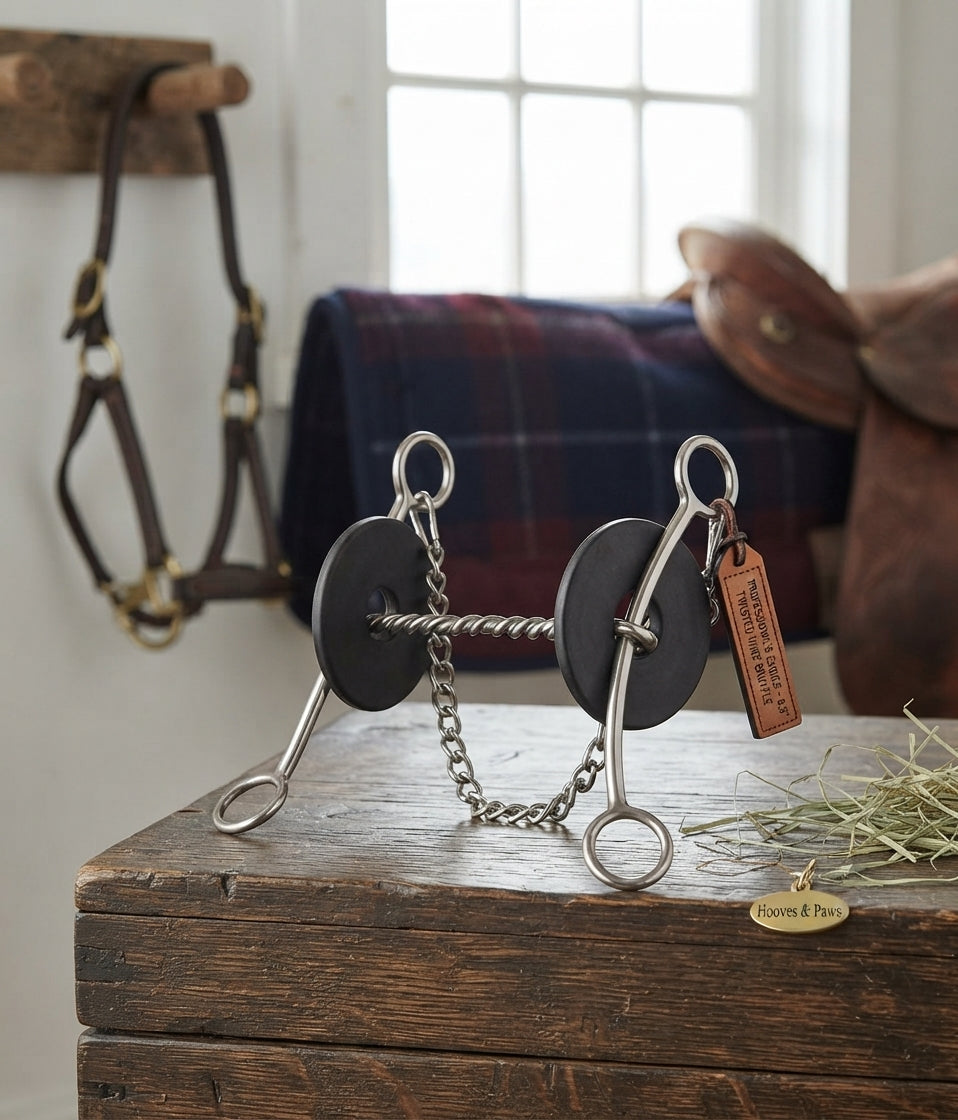 Lifestyle photo of Professional's Choice Equine Twisted Wire Snaffle Bit - 8.5-Inch Mouthpiece, Medium Twist