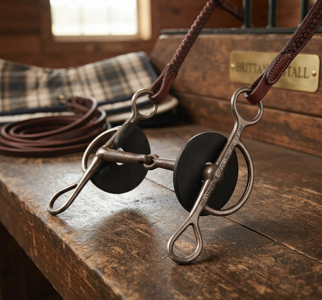 Lifestyle photo of Professional's Choice Brittany 5" Shank Snaffle Gag Horse Bit - Sweet Iron Mouthpiece