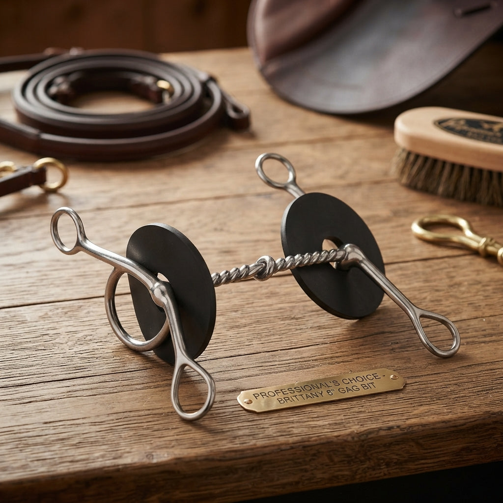 Lifestyle photo of Professional's Choice Brittany 8" Shank Twist Gag Horse Bit - Medium Twist Mouthpiece