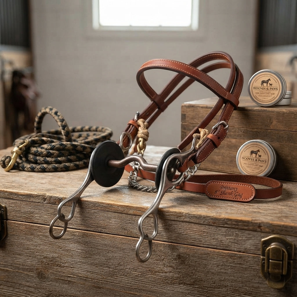 Lifestyle photo of Professional's Choice Brittany 8" Shank 3-Piece Smooth Gag Horse Bit - 5" Sweet Iron Mouthpiece