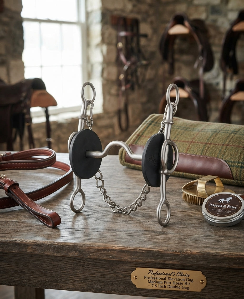 Lifestyle photo of Professional's Choice Professional Elevation Gag Medium Port Horse Bit - 7.5 Inch Double Gag
