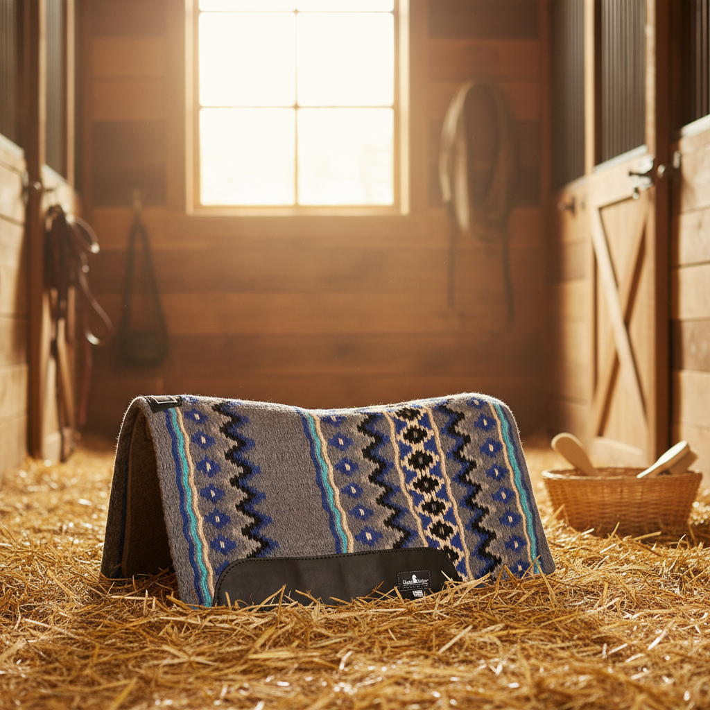 Blanket Top Western Saddle Pad - 1/2-Inch Natural Wool Felt, Hand-Woven Top, Contoured Spine & Wither Relief