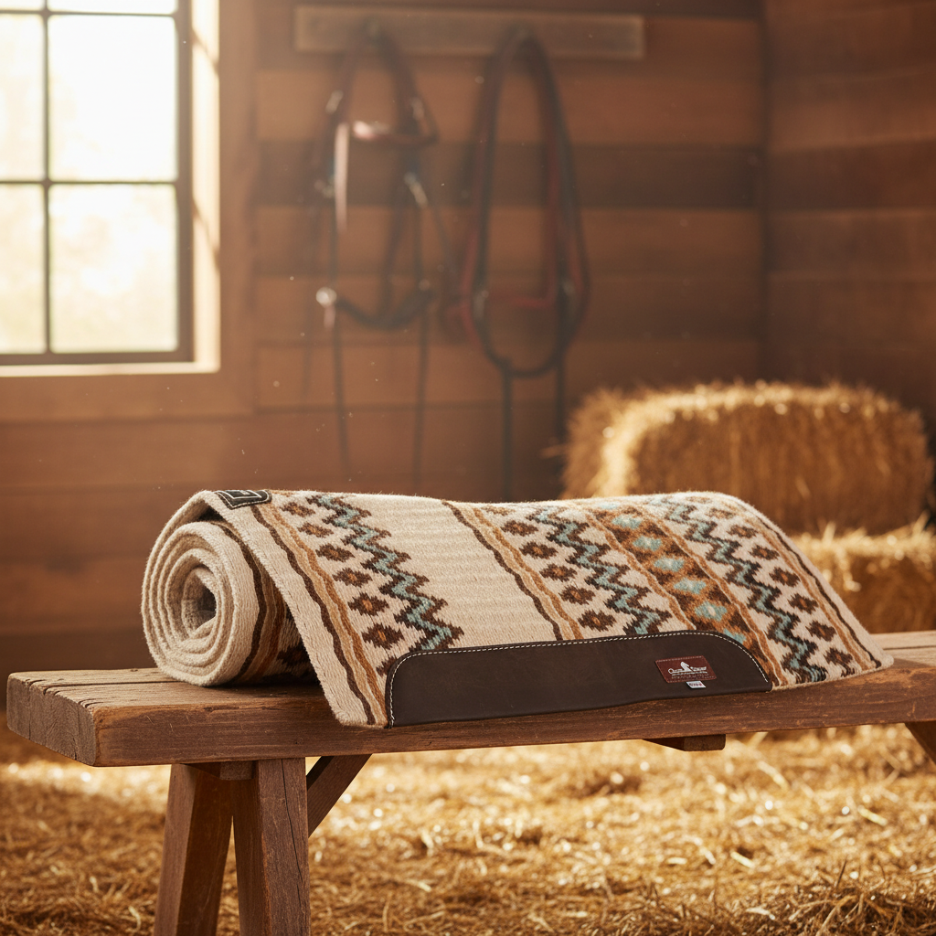 Blanket Top Western Saddle Pad - 1/2-Inch Natural Wool Felt, Hand-Woven Top, Contoured Spine & Wither Relief