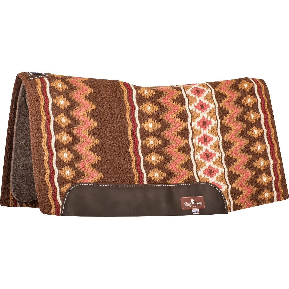 Blanket Top Western Saddle Pad - 1/2-Inch Natural Wool Felt, Hand-Woven Top, Contoured Spine & Wither Relief
