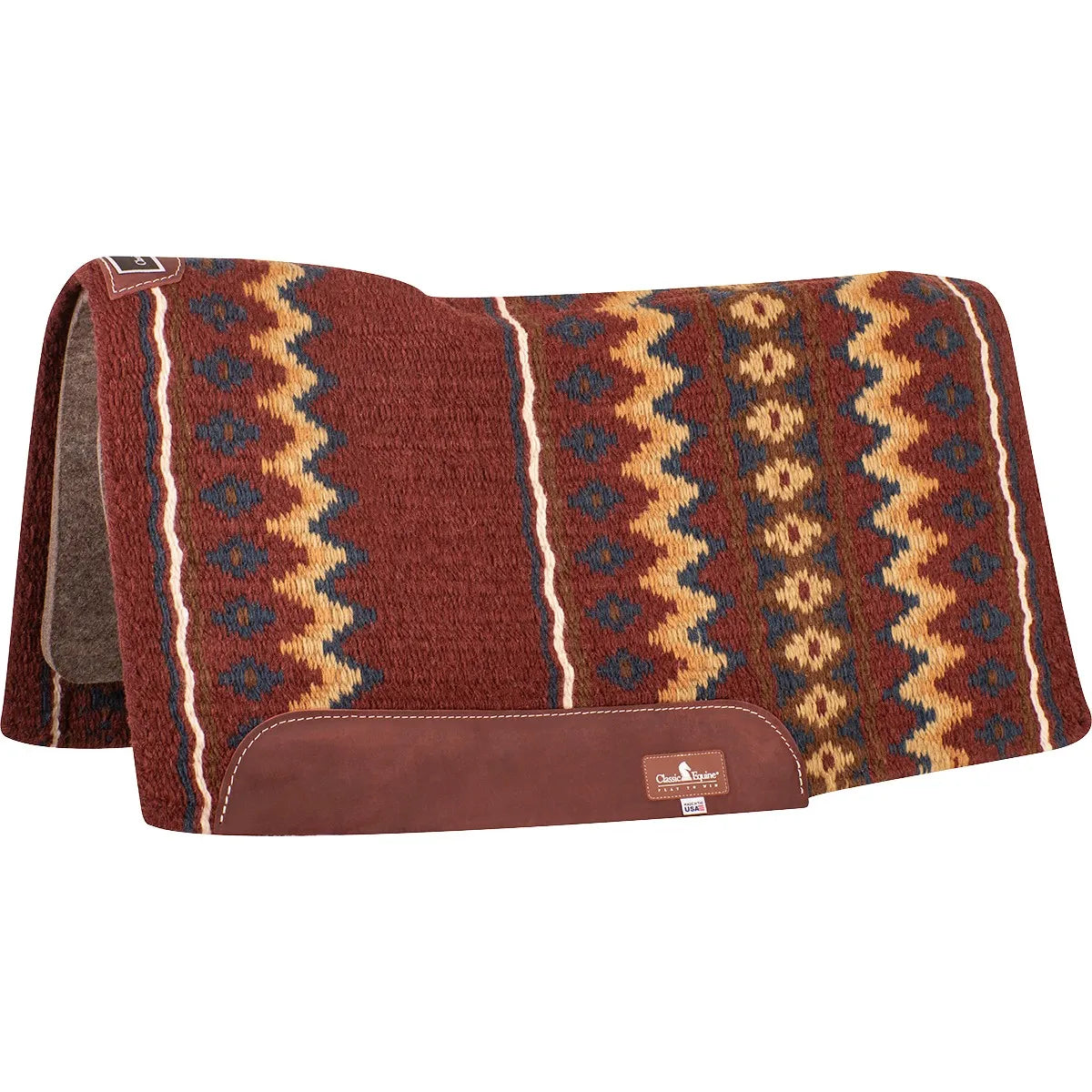 Blanket Top Western Saddle Pad - 1/2-Inch Natural Wool Felt, Hand-Woven Top, Contoured Spine & Wither Relief