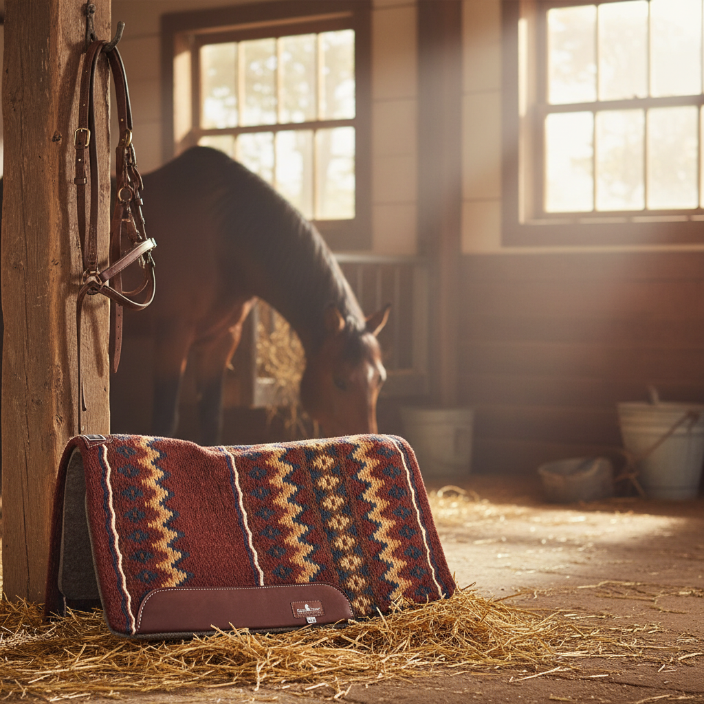 Blanket Top Western Saddle Pad - 1/2-Inch Natural Wool Felt, Hand-Woven Top, Contoured Spine & Wither Relief