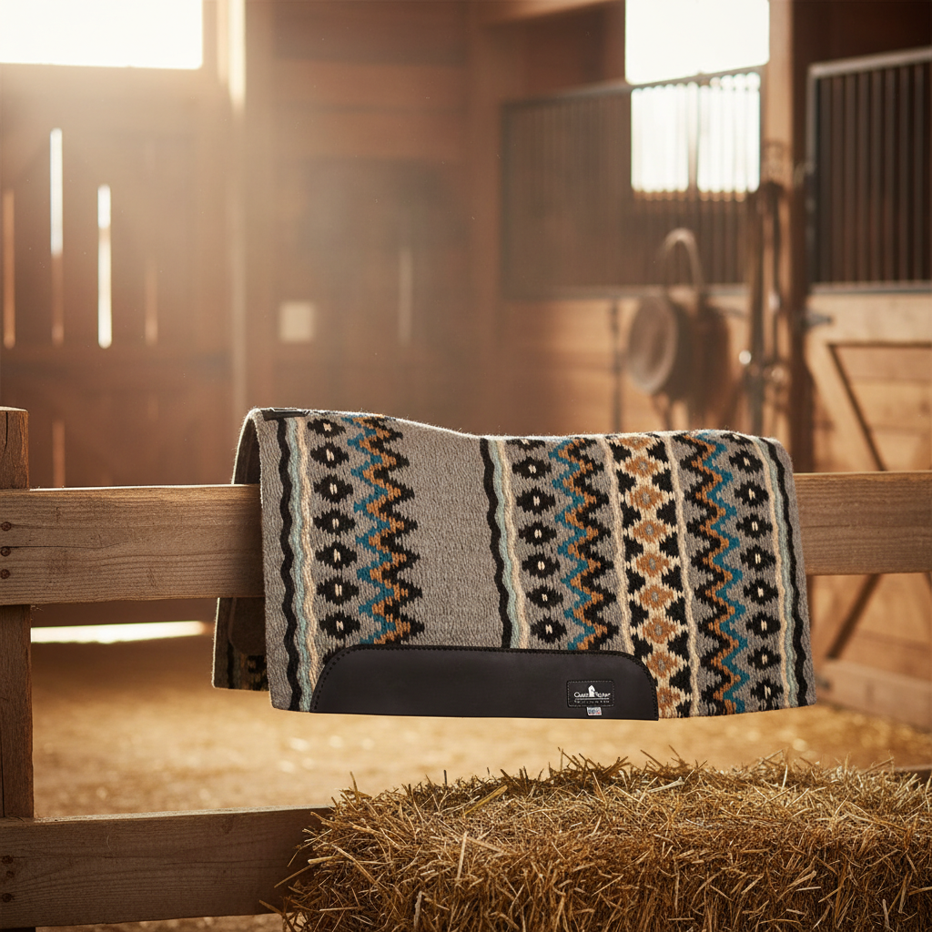 Blanket Top Western Saddle Pad - 1/2-Inch Natural Wool Felt, Hand-Woven Top, Contoured Spine & Wither Relief
