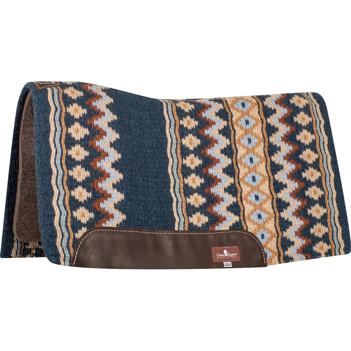 Blanket Top Western Saddle Pad - 1/2-Inch Natural Wool Felt, Hand-Woven Top, Contoured Spine & Wither Relief