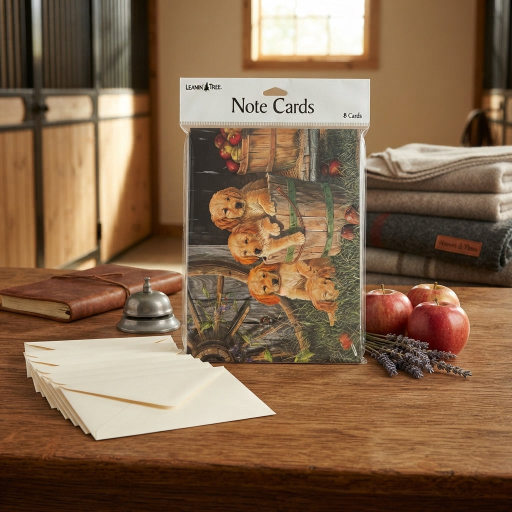 Lifestyle photo of Leanin' Tree Inc Dogs in a Barrel with Apples Note Cards - 8-Count Set with Envelopes