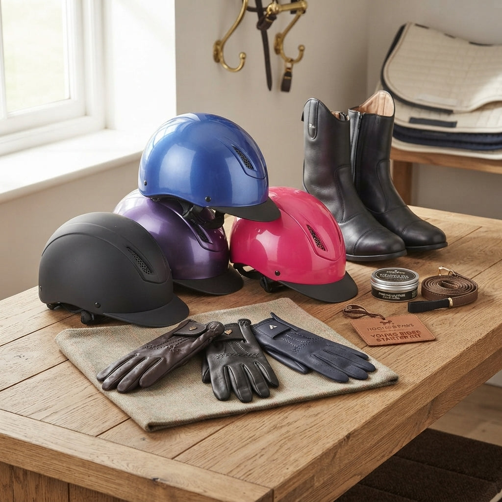 Lifestyle photo of Shires Young Rider Starter Kit Bundle - Karben Helmet, Gloves, Moretta Clio Boots - Multiple Sizes