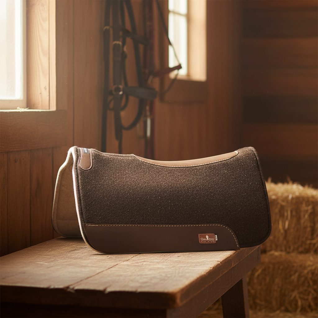 Classic Equine ESP 1-Inch Wool Felt Western Saddle Pad - 31" x 32" Shock Absorbing Contoured Pad