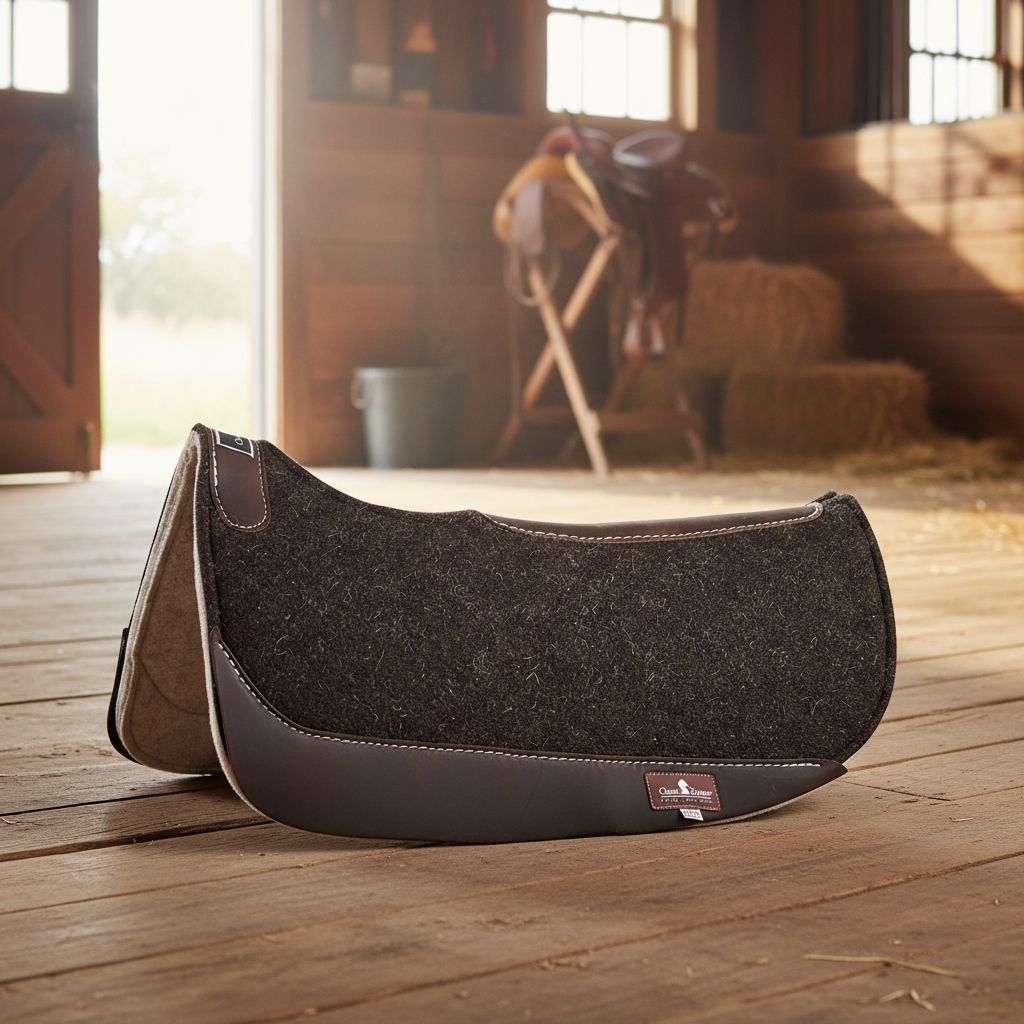 Classic Equine ESP 1-Inch Wool Felt Western Saddle Pad - 31" x 32" Shock Absorbing Contoured Pad